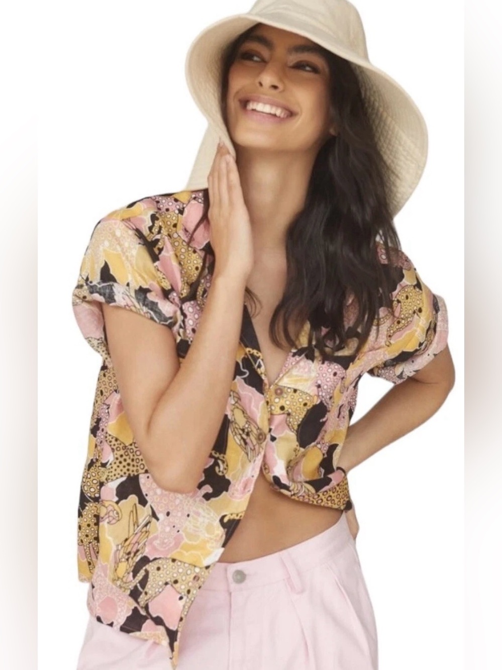 Anthropologie Maeve Printed Buttondown Surf Shirt Novelty Women S